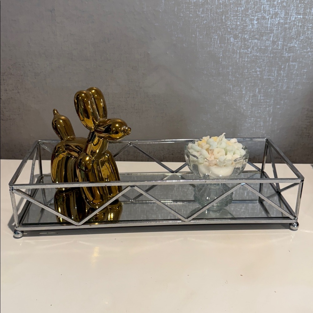 Silver Mirrored Base Rectangular Tray